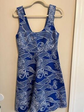 Plenty by Tracy Reese Blue and White Wave-Print Sleeveless Dress size 4
